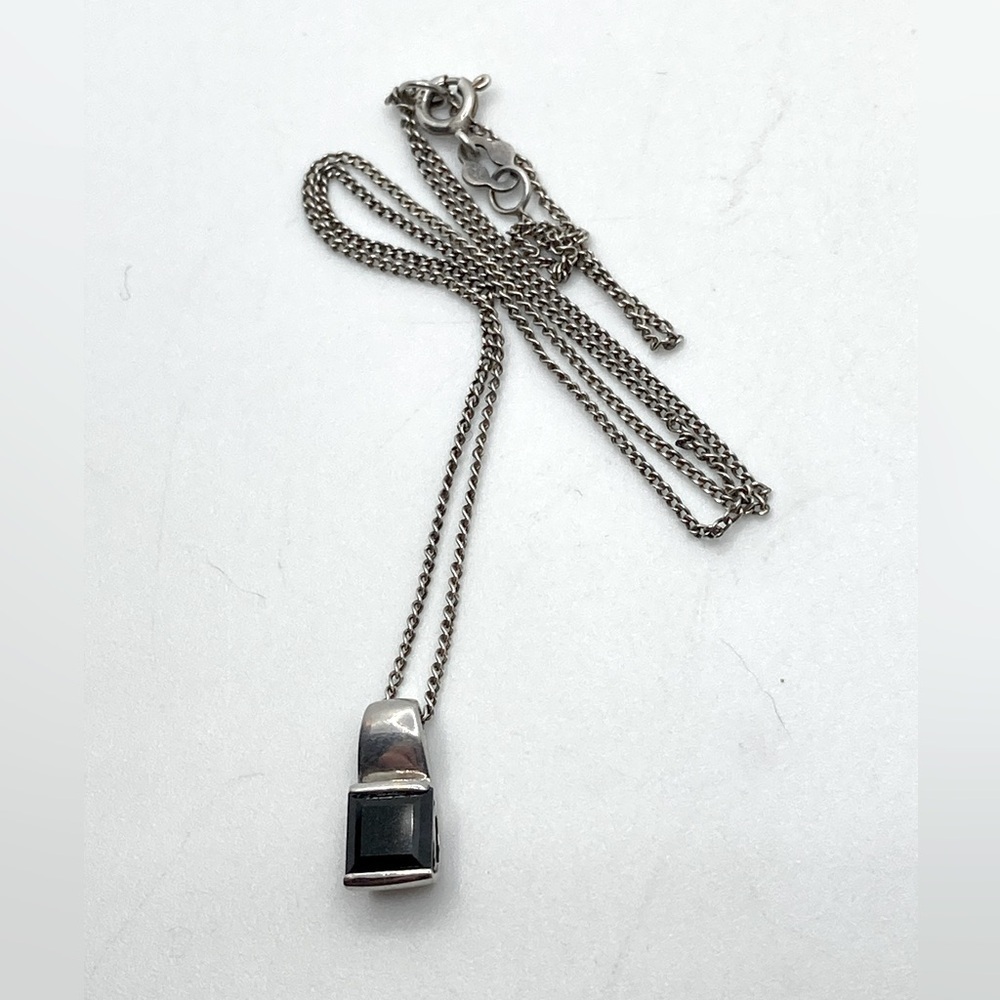 BEN Moss Sapphire & Sterling Silver Pendant w Vintage 925 Chain 16” & 14mm